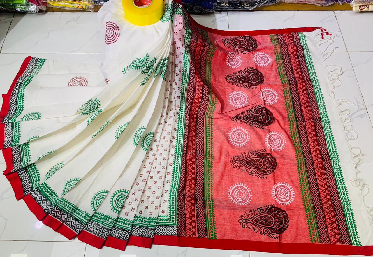 Cotton block print saree