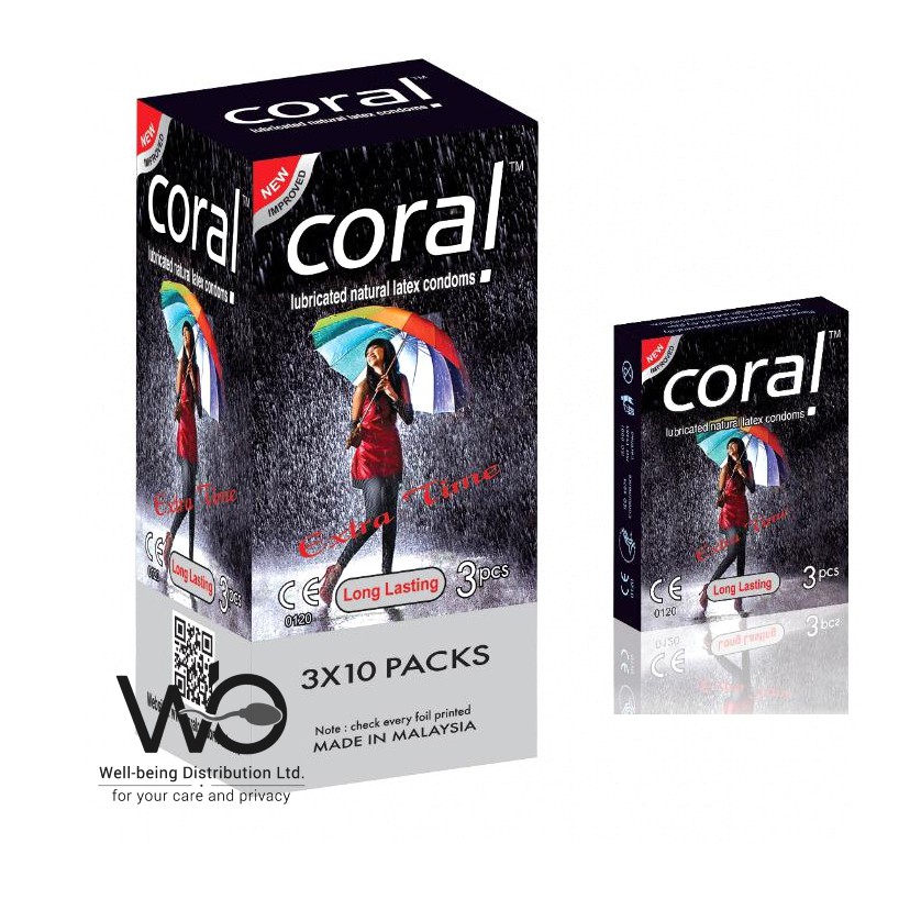 Coral - Long Lasting Extra Time Lubricated Natural Latex Condom For Men- Full Box