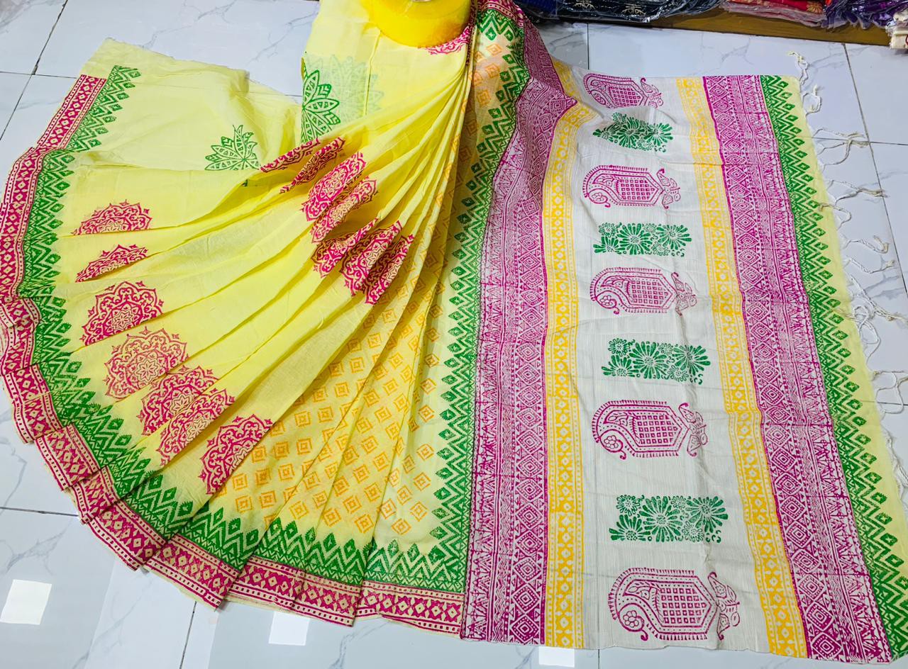 Cotton block print saree