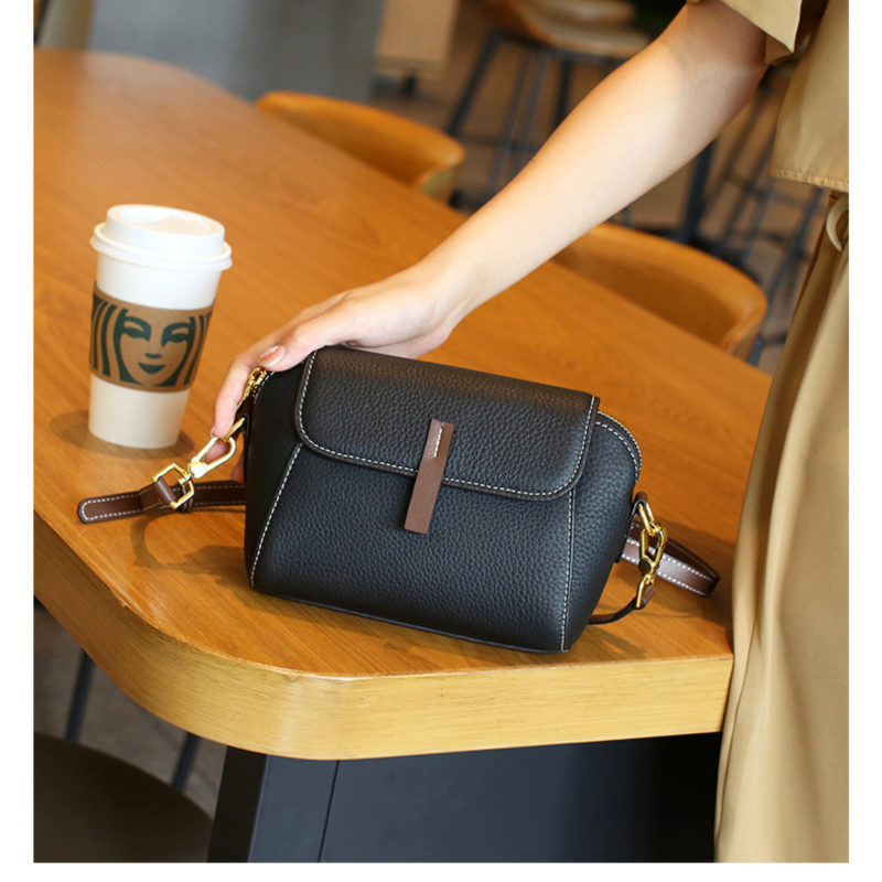 New Pu Leather Single Shoulder Niche Light Luxury Women's Bag(Black)