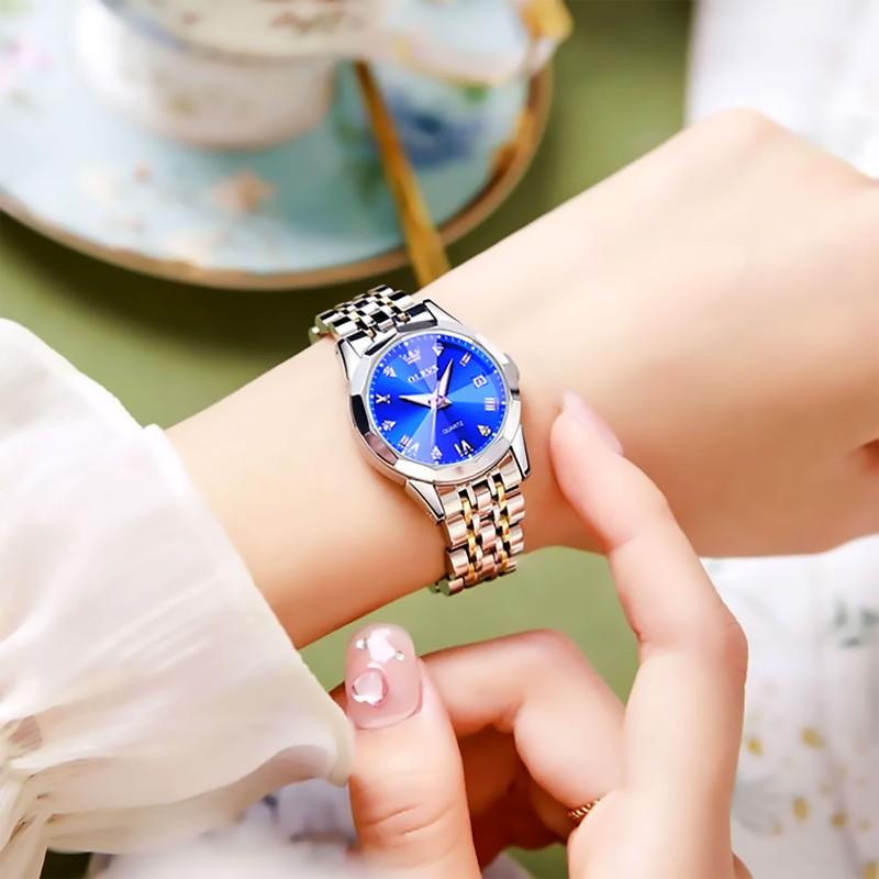 Olevs Stainless Steel fashionable Couple watches Silver Royal Blue