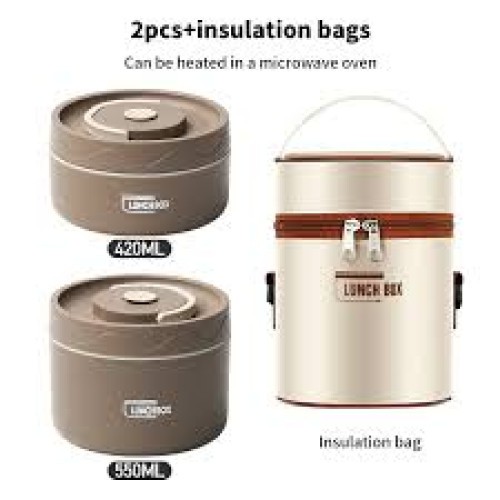 2pcs 304 Stainless Steel Lunch Box With Bag
