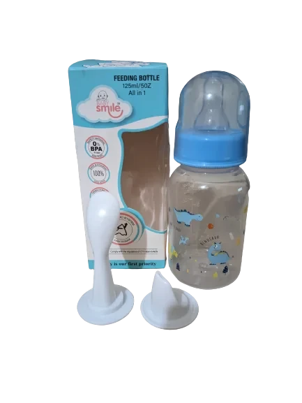 Baby Smile Feeding Bottle All in 1 125ml Baby Plastic Bottle Silicone Nipple with Extra 2 Spoon Feeder