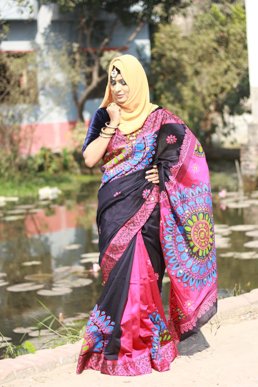 Handprint half silk saree