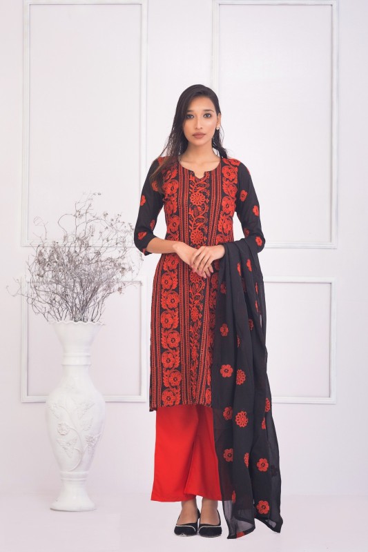 Pure AC Cotton Fabric Semi Stitch Three Piece