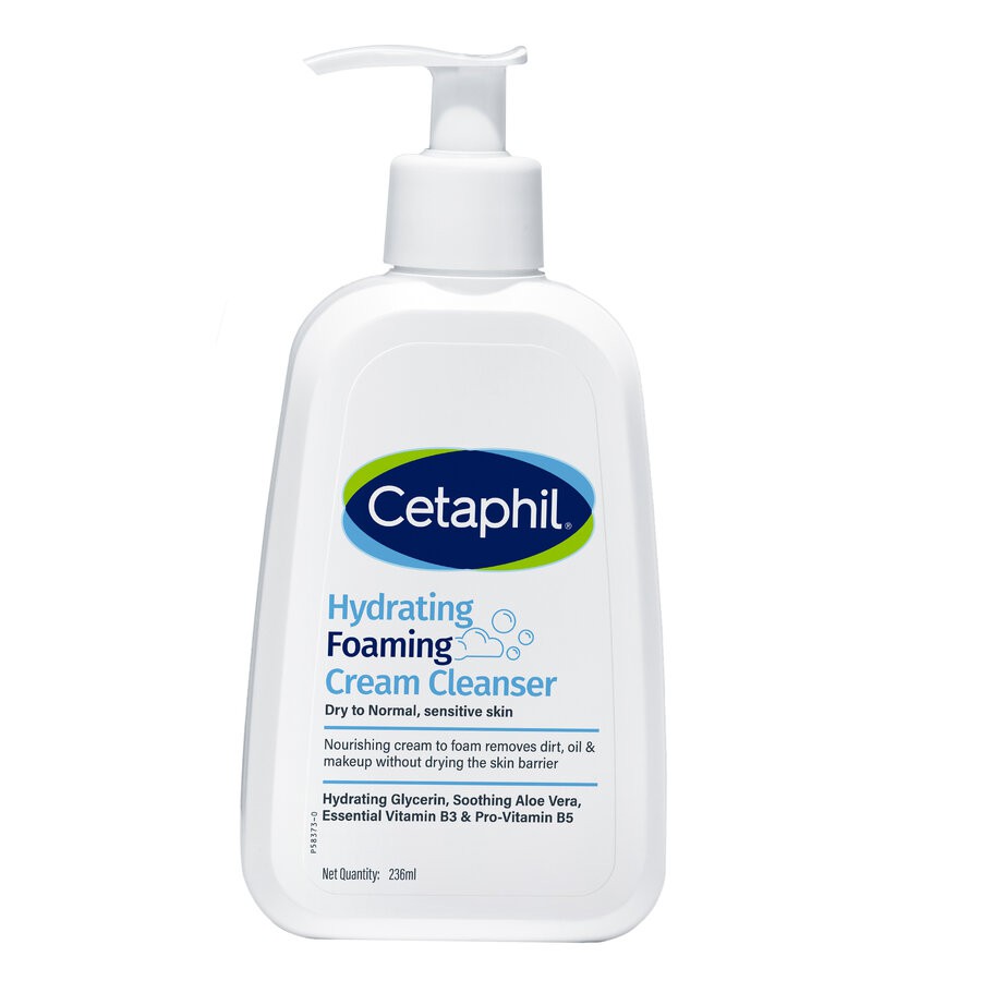 Cetaphil Hydrating Foaming Cream Cleanser 236ml Face Wash, For Dry to Normal Sensitive Skin Cream to Foam Cleanser | Niacinamide, Pro-Vitamin B5 & and Aloe for Gentle Cleansing