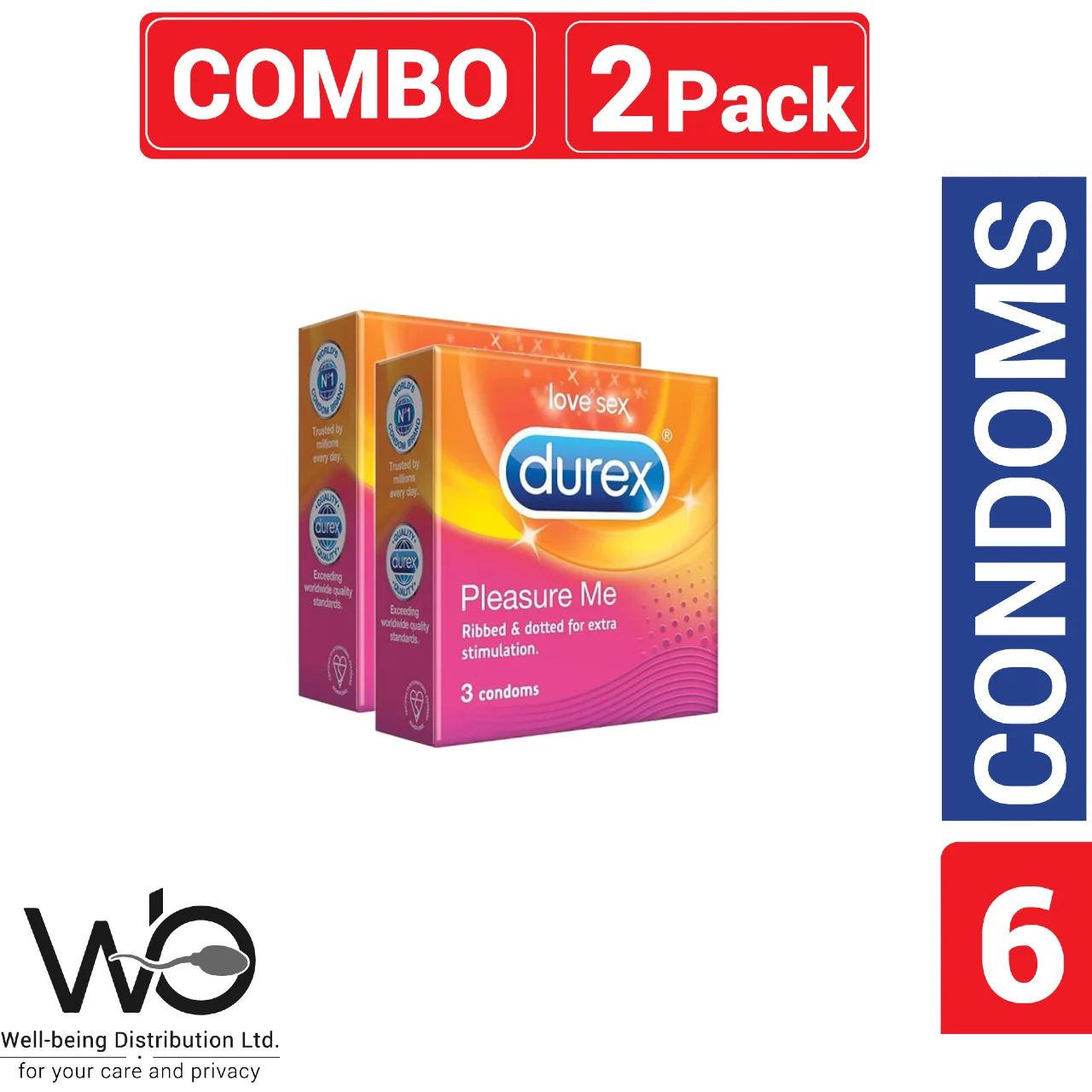 Durex – Pleasure Me Condom – Combo Pack – 2 Packs – 3×2=6pcs