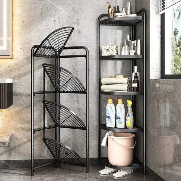 Black Carbon Steel 4-Tier Foldable Corner Shelf