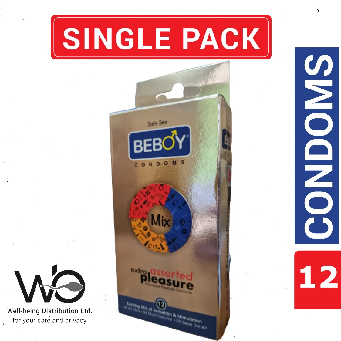 Beboy Mix Assorted Extra Pleasure Condoms 12pcs Pack Mix Flavoured (Made in India)