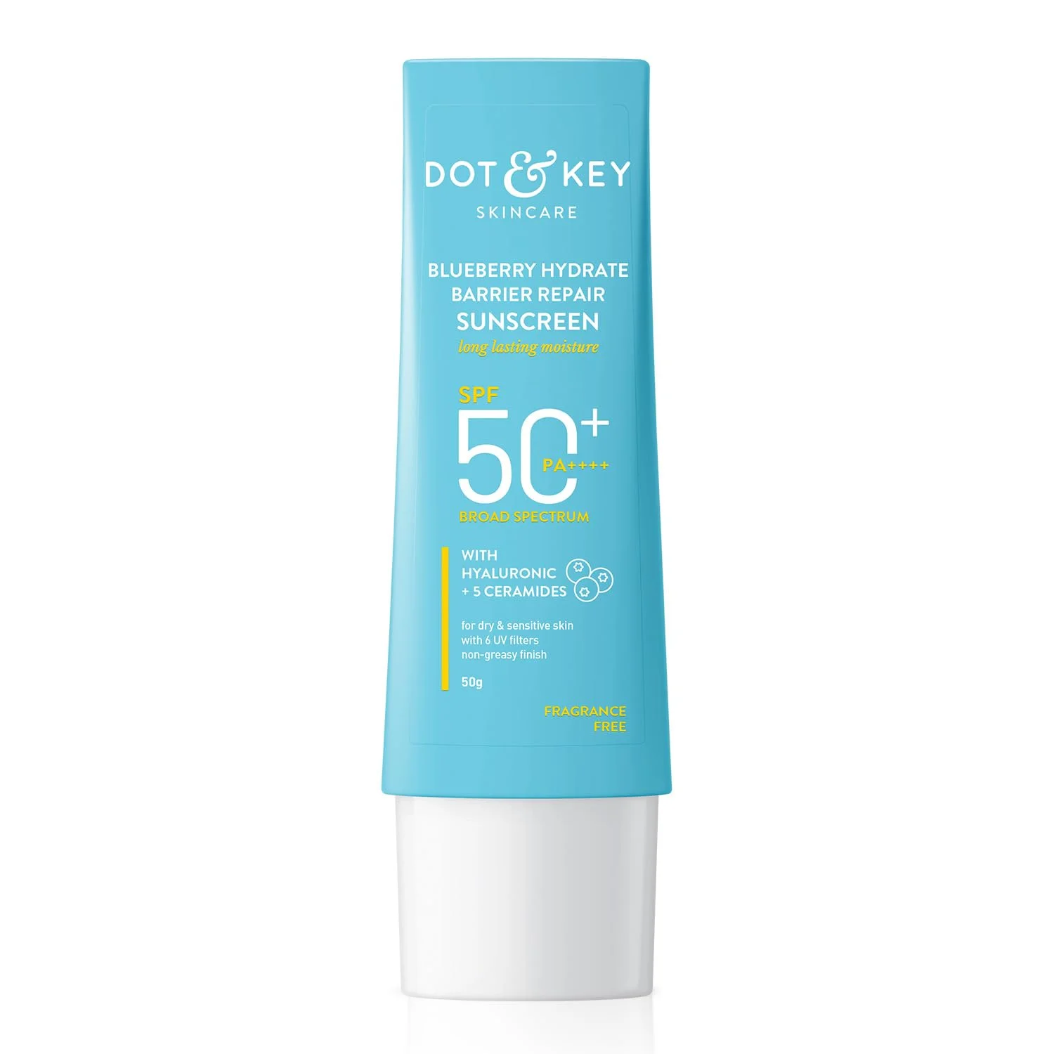 Dot & Key Blueberry Hydrate Barrier Repair Sunscreen 50gm SPF50+ PA++++ | For Dry & Sensitive Skin | Non – Greasy Finish | No White Cast | UV & Blue Light Protection | Broad Spectrum