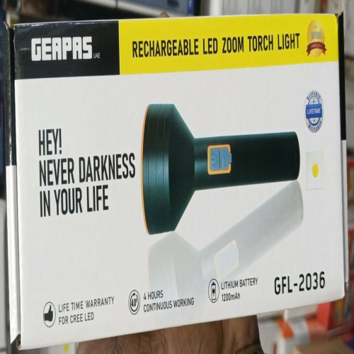 Geepas Rechargeable LED Zoom Torch Light, model GFL-2036