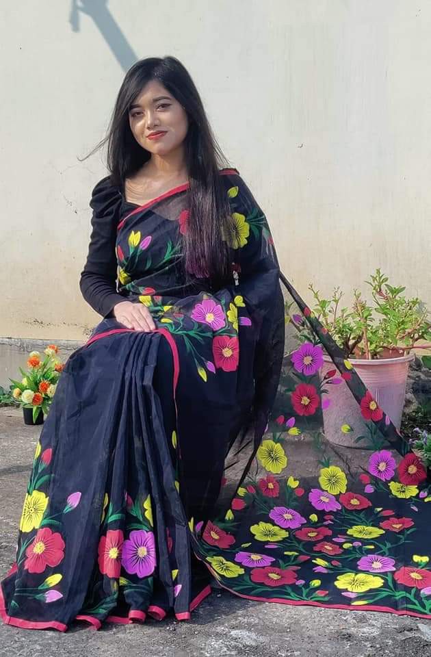 New Handprint half-silk sarees