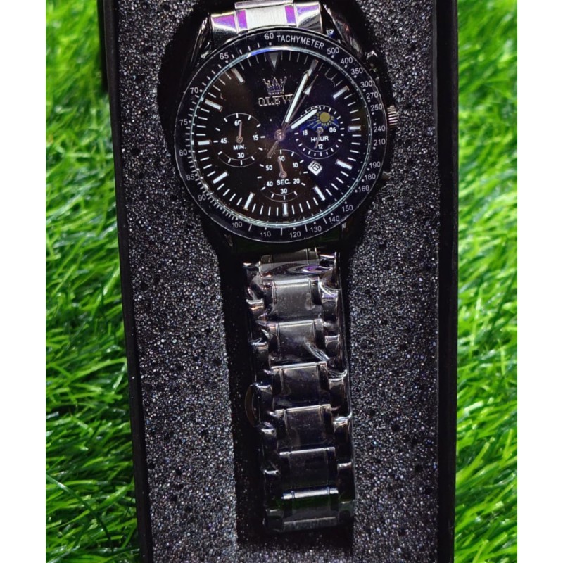 Butter Fly Lock OLEVS Watch for mens (black dial)