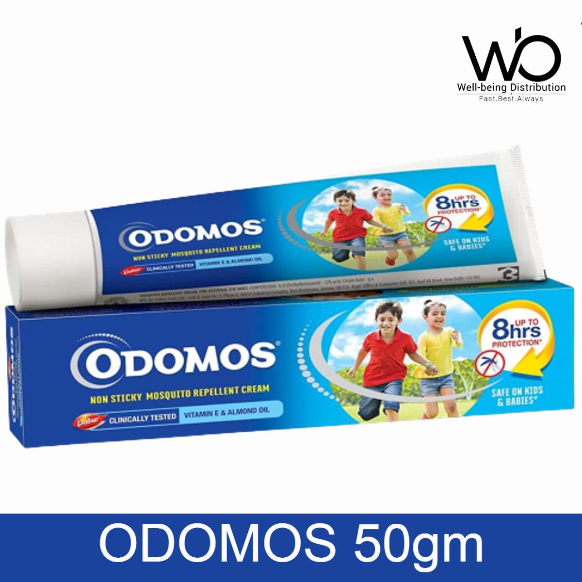 Odomos Blue 50gm Naturals Mosquito Repellent Non-Sticky Cream with Vitamin E & Almond Oil | Made in India