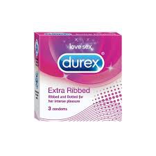 Durex Extra Ribbed Condom 3pcs Ribbed Dotted for Intense Pleasure Condom for Men | India