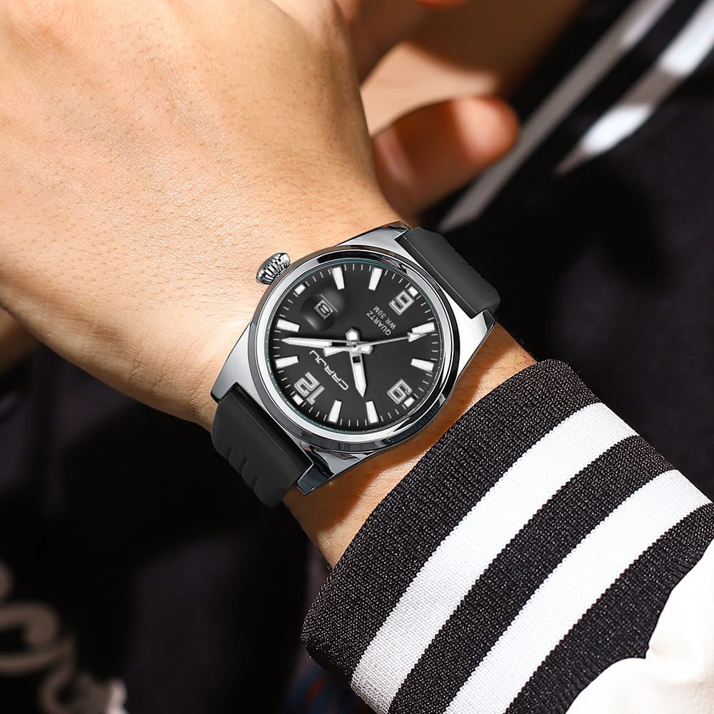 Jam Tangan Pria CRRJU 2025 Anti Air Kasual Olahraga Digital Jam Tangan Anak/Cowok Kalender Silikon Bercahaya - Hitam