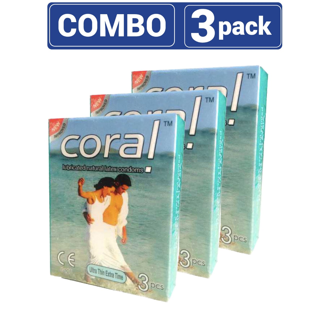 Coral | Ultra Thin Extra Time Lubricated Natural Latex Condom For Men | Combo Pack | 3 Packs 9pcs