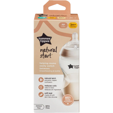 Baby Feeder 3m+ Medium Flow 340ml PP Bottle Tommee Tippee Natural Start Baby Feeder