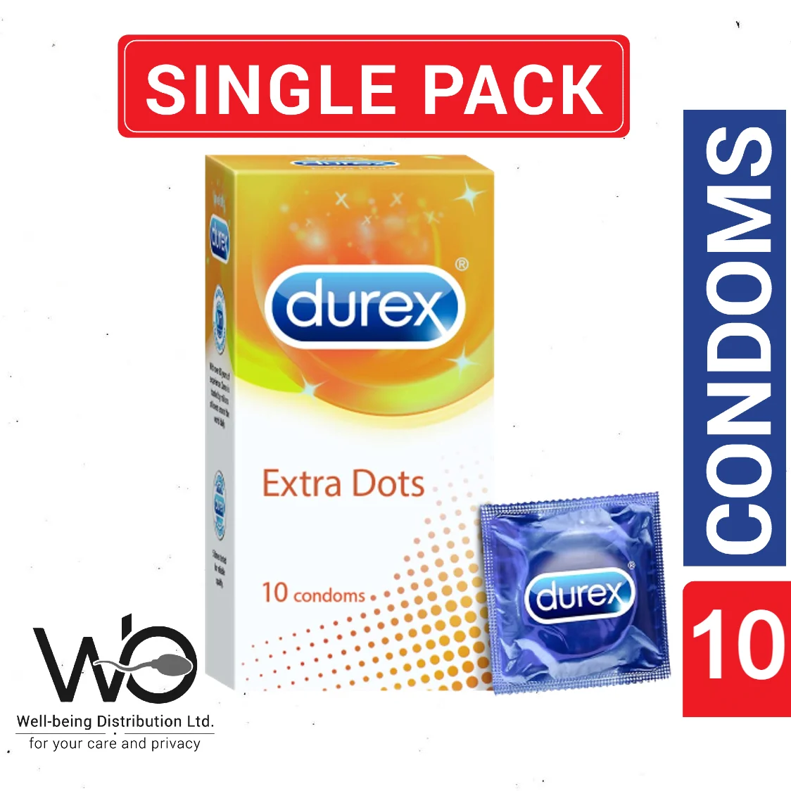 Durex Condom – Extra Dots Condoms for Men 10pcs Pack (Made in India)