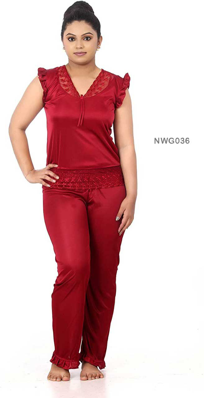 Women's Satin Night Suit Set (Top and Pajama) For Ladies