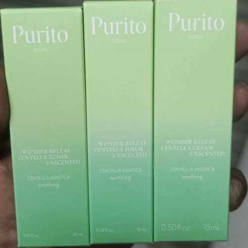 PURITO Centella Unscented Serum 15ml, Toner 30ml ,Cream 15ml 3pcs Combo