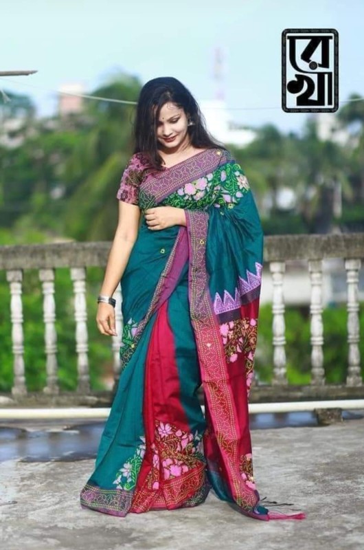 Handprint half silk saree