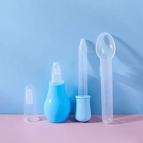 4pcs Baby Health Care Set (Nose Cleaner, Dropper, Finger Brush, Medicine Spoon)