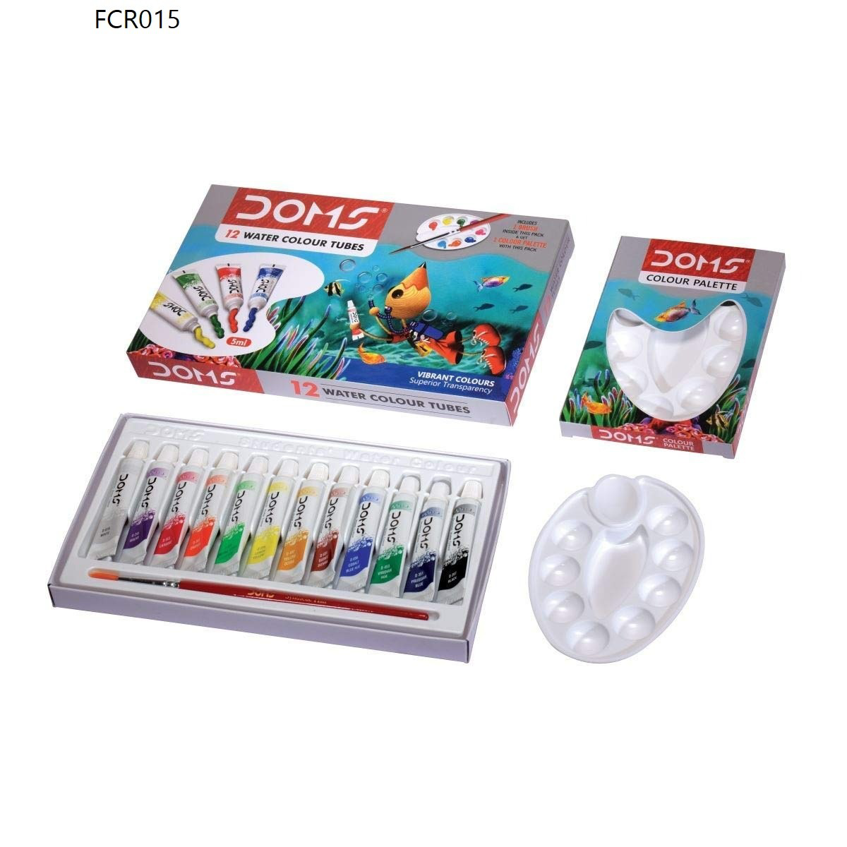 Doms Water Colour Paint 12 Color Tubes box 1pc Brush 1pc Palette for Water Painting