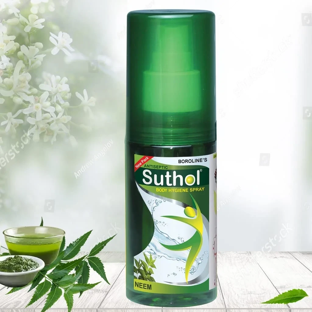 BOROLINE’s Suthol Active Neem Antiseptic Body Hygiene Spray 100 ml | Stops Skin Irritations, Prickly Heat Itching, Rashes | With Neem, Tumeric & Aloe vera | India