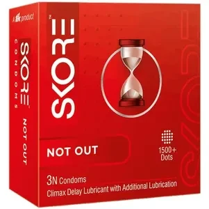 SKORE Not Out, Chocolate, Strawberry, Orange, Banana, Cherry Flavor, Dots, Shade, Cool Warm 1500+ Dots Condom for Men | Single 3pcs | India