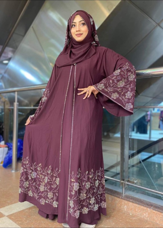 Premium Stone Borka With Hijab For Girl