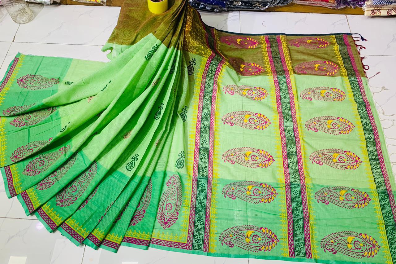 Cotton block print saree