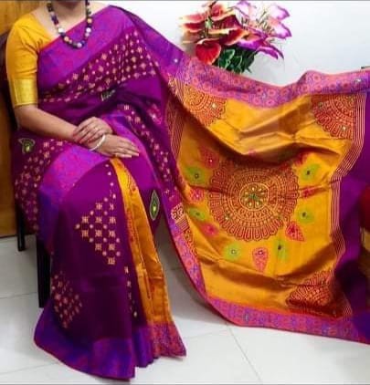 Handprint half silk saree