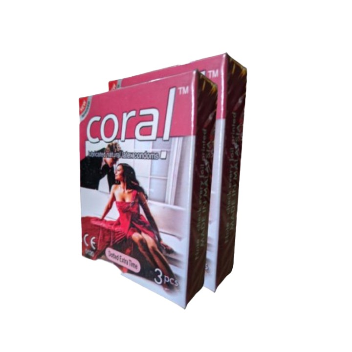 Coral Dotted Extra Time Lubricated Natural Latex Condom for Men | Combo Pack 3×2=6pcs | Malaysia