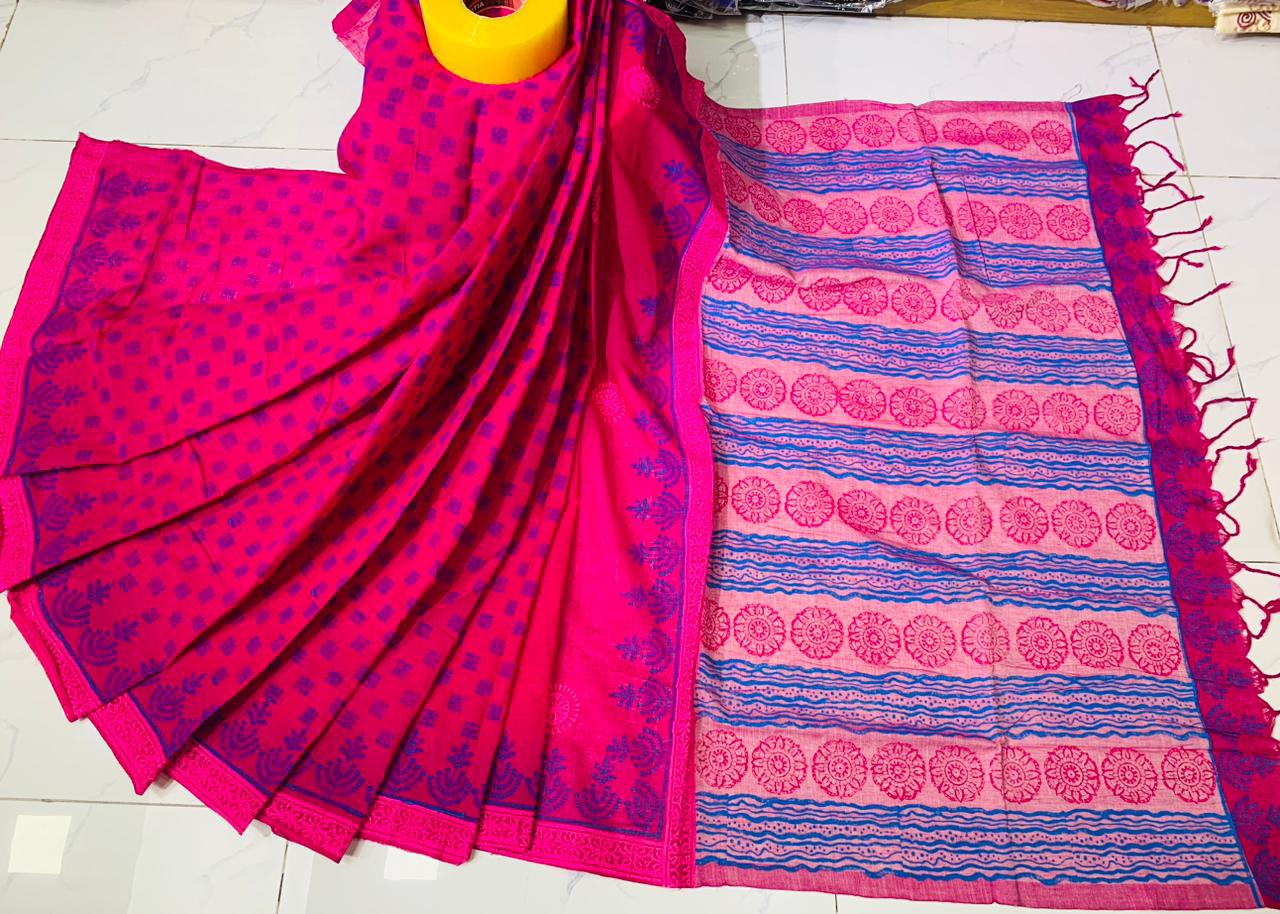 Cotton block print saree