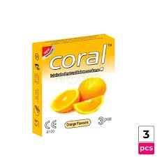 Coral-orange natural latex condom For Men-single pack-3x1 - 3 pieces