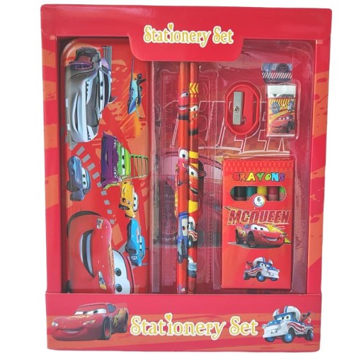 Stationery Set for Kids, Girls, Boys, School, Birthday Return Gift Each Set Contain; 2 Pencils,1 Sharpener,1 Eraser,1 Scale,6 pcs Crayons, Pencil Box. [Colour Red]