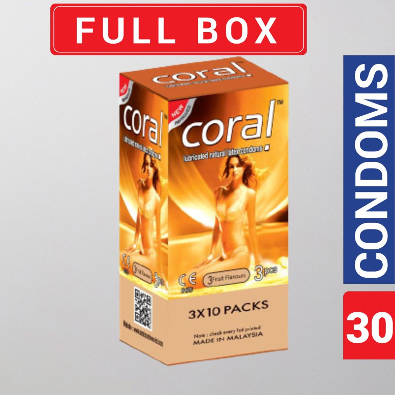 Coral 3 Fruits Flavors Girl / Original Lubricated Natural Latex Condom for Men | Full Box 30pcs Condom | Malaysia