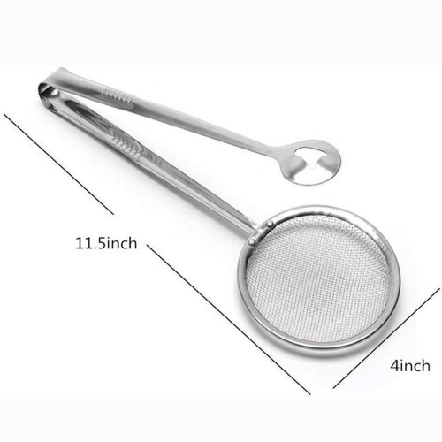 Frying Tong Multi-functional 2 in 1 Fry Tool Filter, Spoon, Strainer With Clip Stainless Steel Mesh