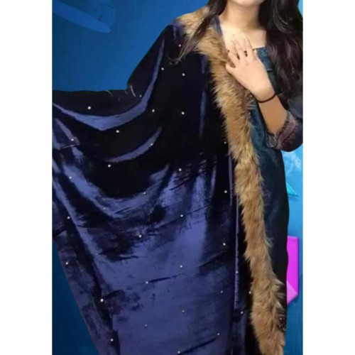 Velvet Shawl & Stone works, Comfortable Soft Winter Wear Velvet Chador blue color