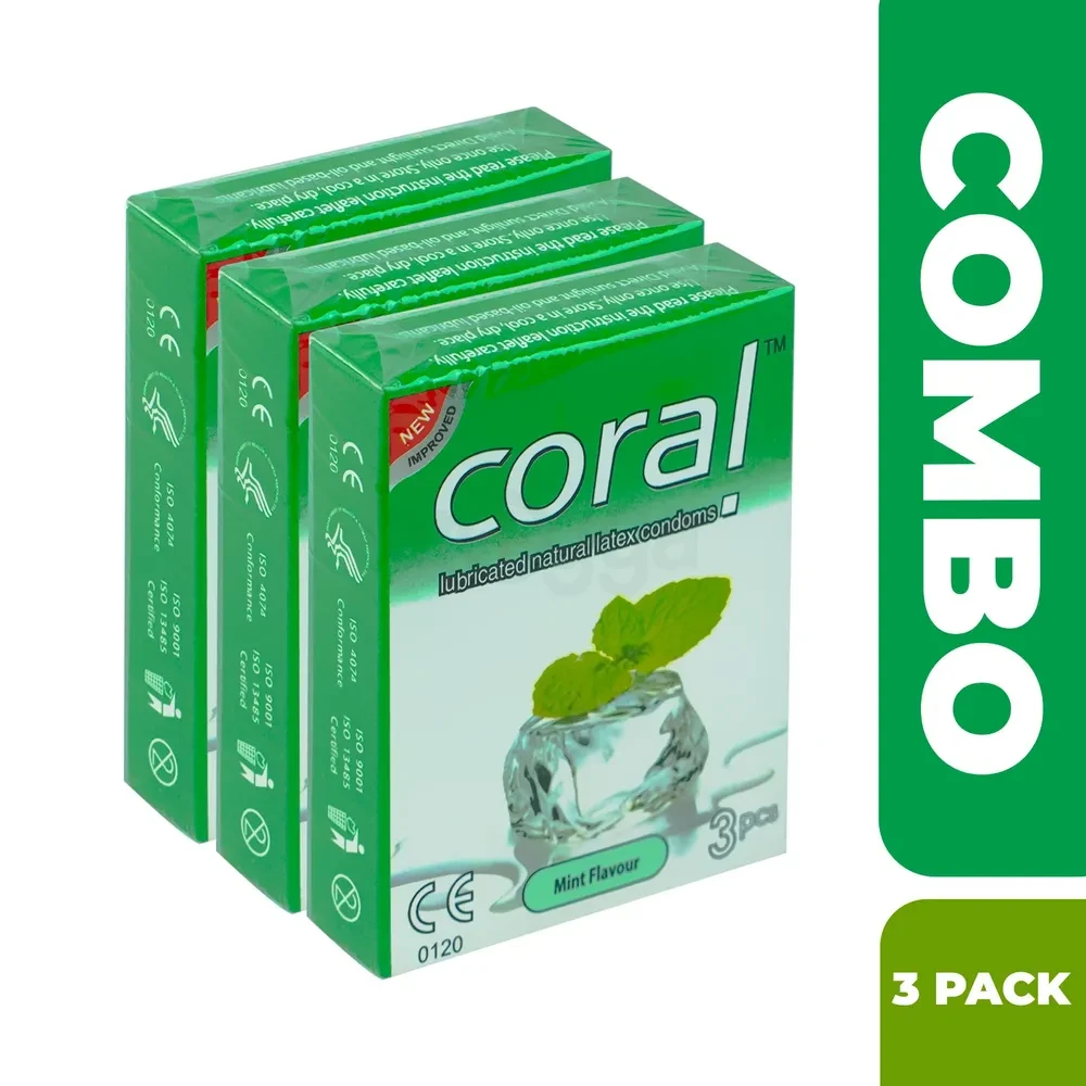 Coral Mint Flavored Lubricated Condom for Men | 3 Pack Combo 9pcs | Malaysia