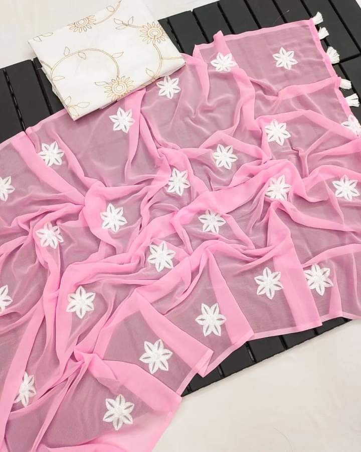Pure Georgette Embroidery Saree