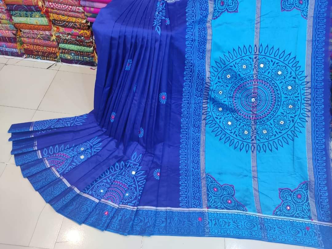 Blue Embroidered Dhupian Silk Saree