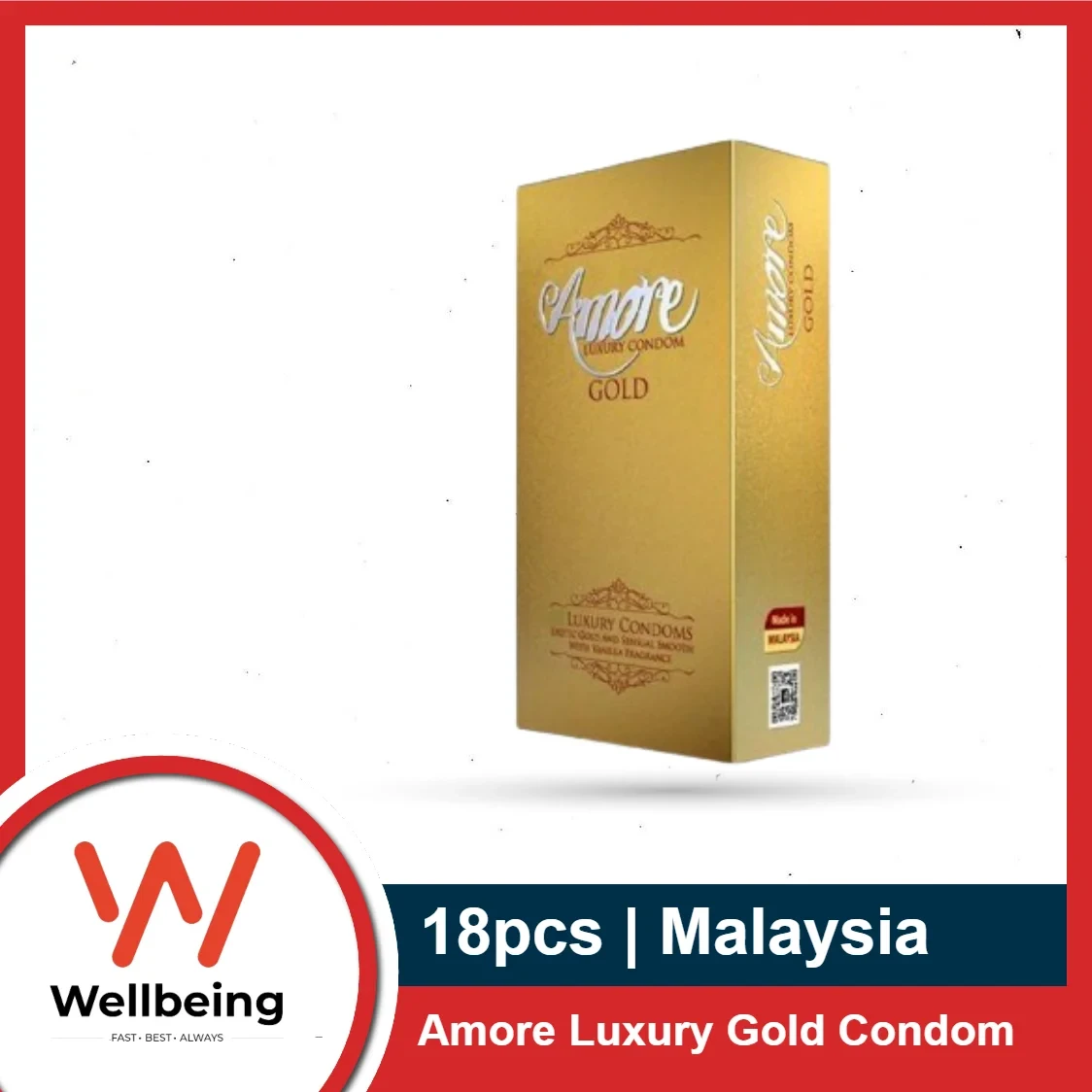 Amore Luxury Gold Condom for Men | Full Box 3×6=18pcs | Made in Malaysia