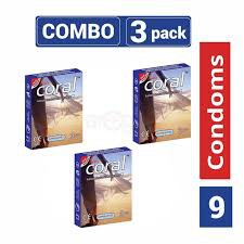 Coral Super Dotted Lubricated Natural Latex Condom for Men | Combo Pack | 3 Packs 3×3=9pcs | Malaysia