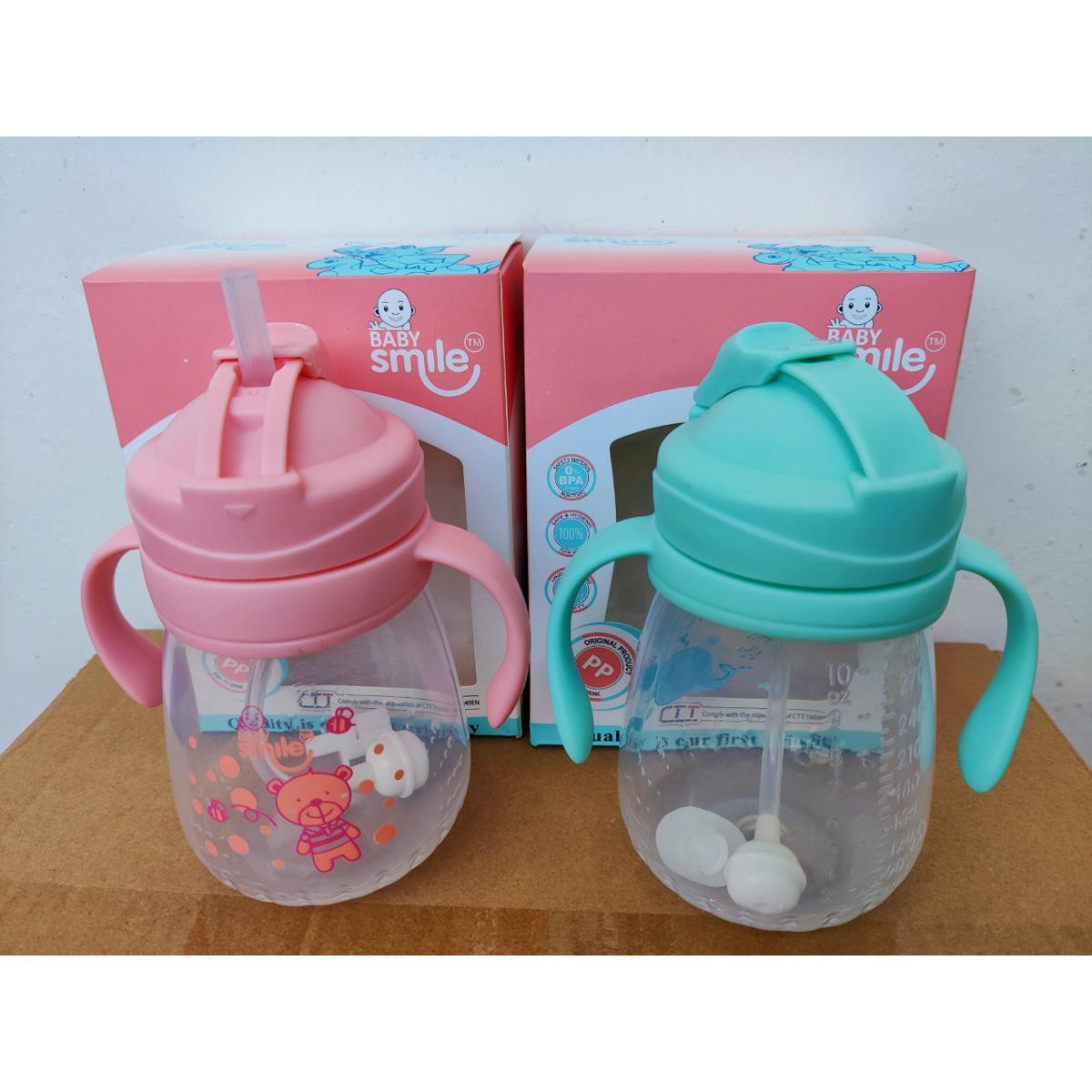 Baby Mumpot Waterbottle Smile Baby Drinking Water Pot With Straw & Pipe | 300Ml | Multicolor