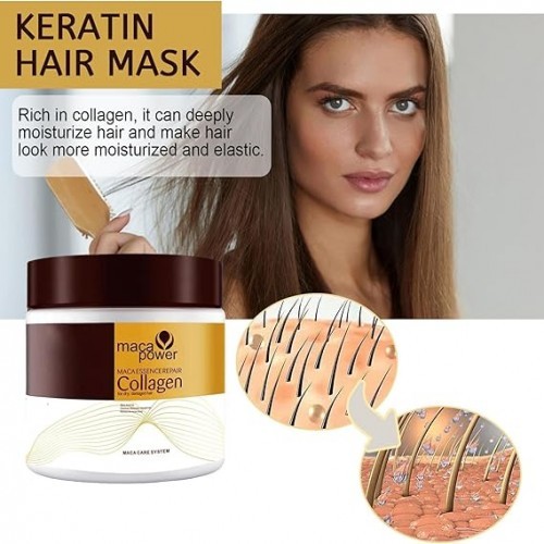 Maca Power Collagen Keratin Hair Mask Essence for Dry Damaged Hair 500ml