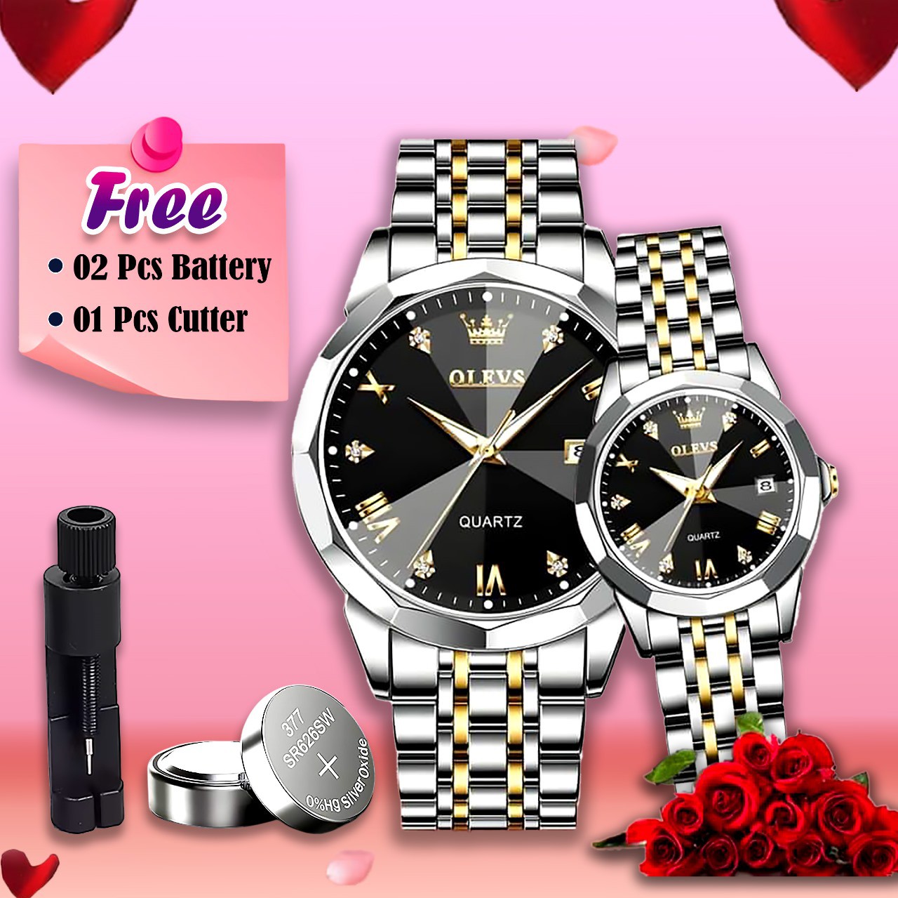 Olevs Stainless Steel fashionable Couple watches Silver black