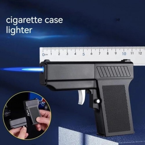 Mini Small M-910 Bin Integrated Gas Lighter Welding Gun 8 pcs Cigarette Box Pocket Lighter (Black)