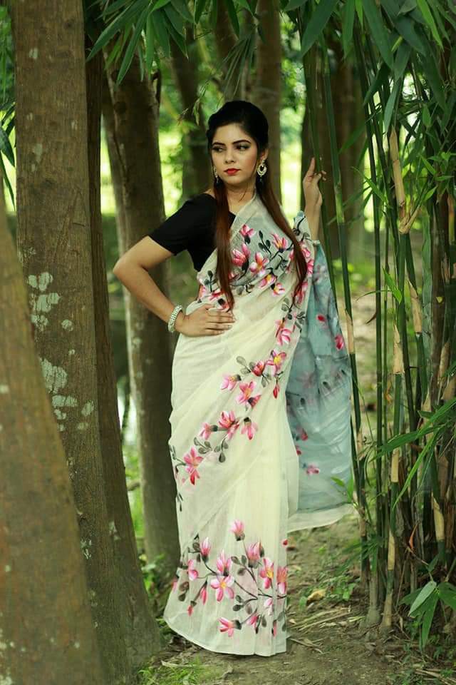 New Handprint half-silk sarees For Women